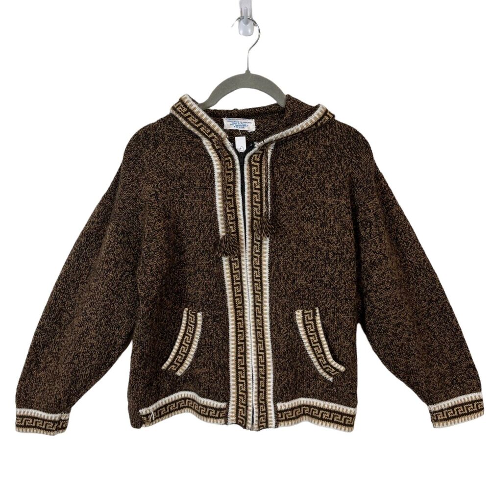 Alpaca Hoodie Cardigan Sweater Signature Imports Womens Zip Made in Bolivia SZ S